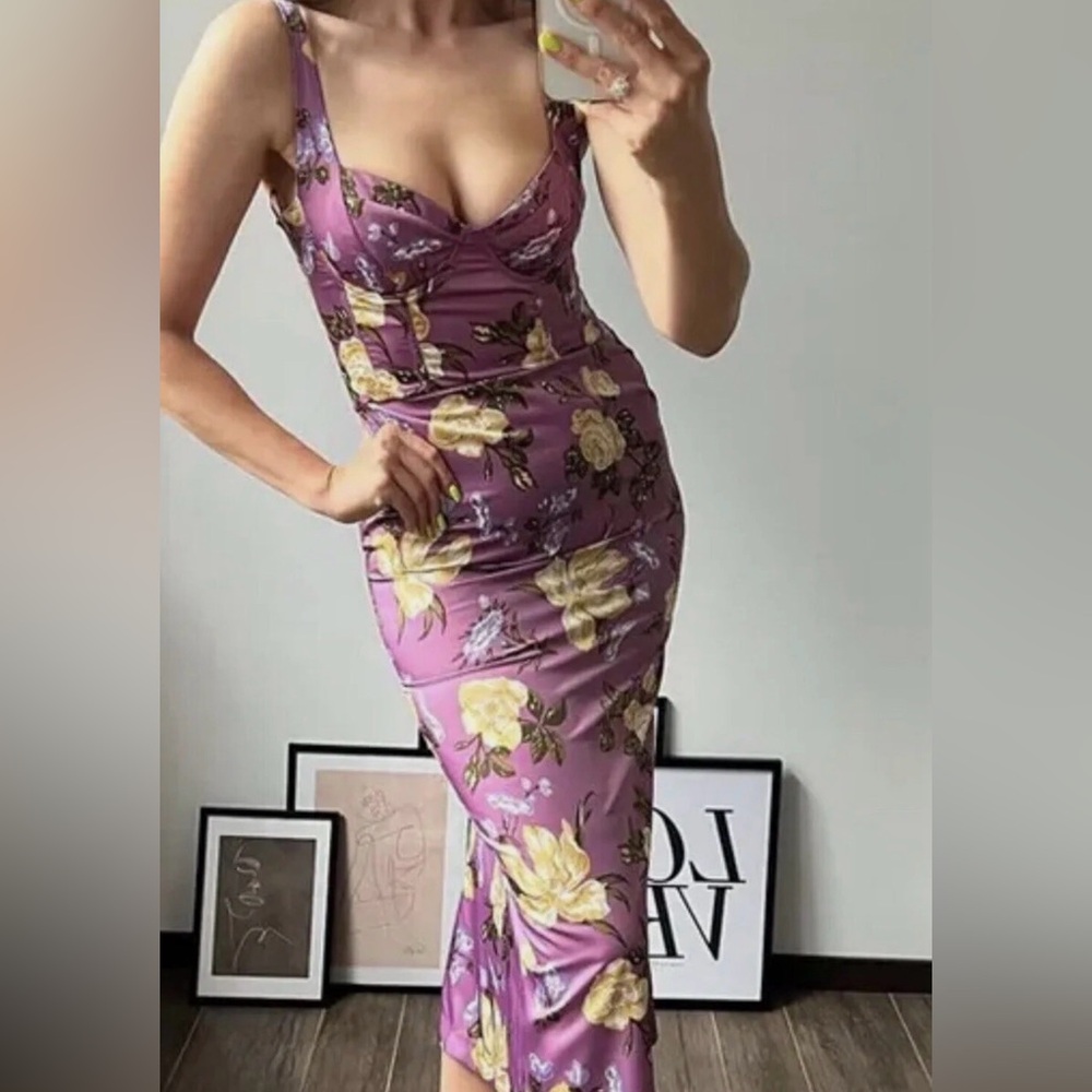 Zara Lavender Floral Bodycon Midi Dress